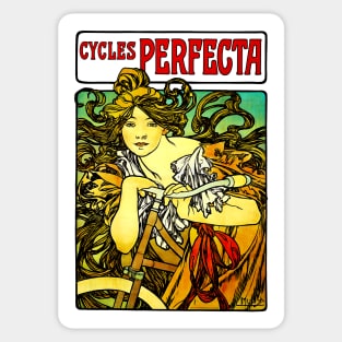 Cycles Perfecta 1897 Woman & Bicycle, Alfons Maria Mucha Sticker